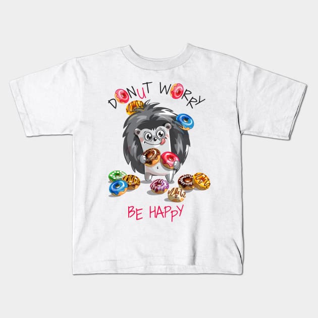 hedgehog donut worry Kids T-Shirt by Mako Design 